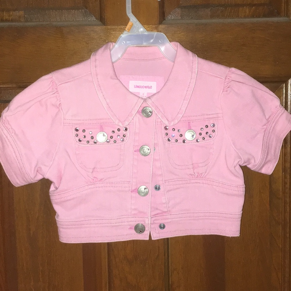 Pink Girls Cropped Jean Short Sleeve Jacket